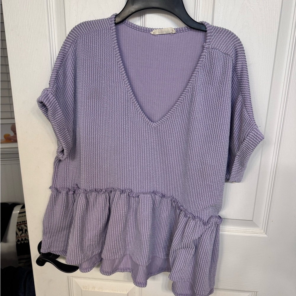 Jolie Lilac V-Neck Ruffle Blouse